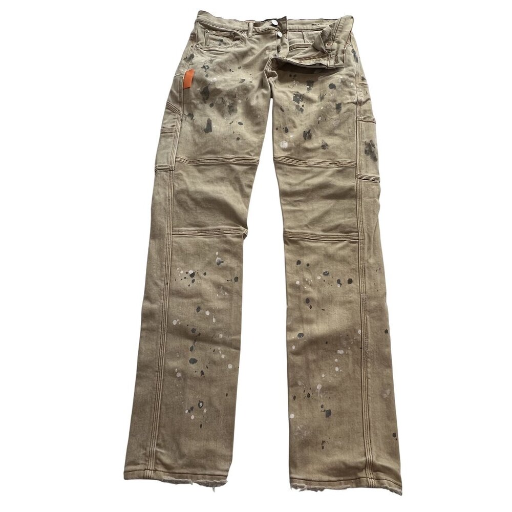 PURPLE BRAND P011 Paint Splatter Work Pants in Khaki Tan